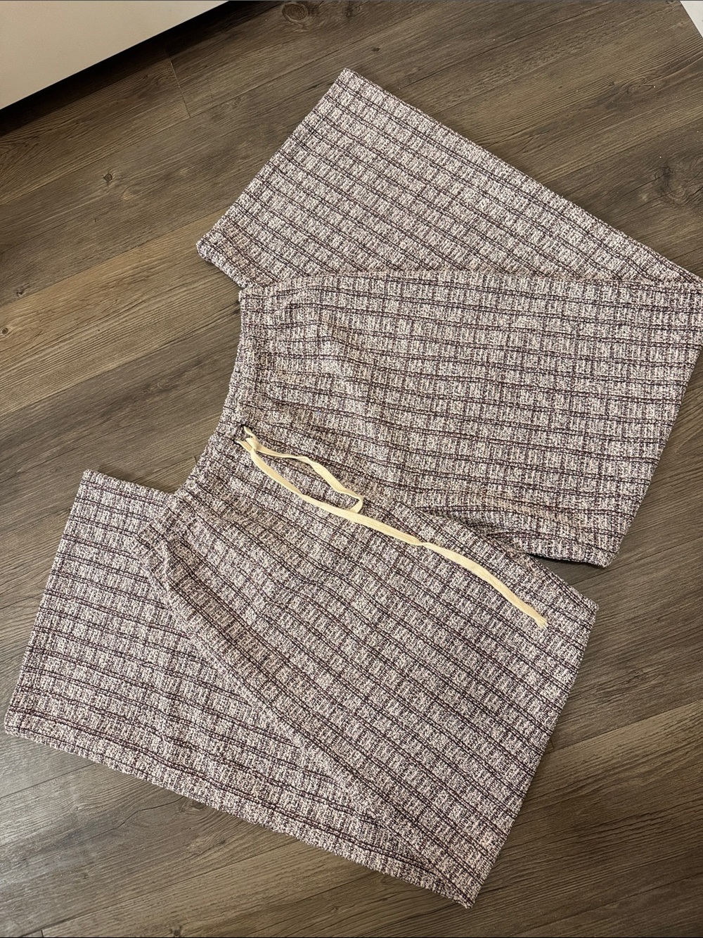 🆕 WinWin Tweed Wide-Leg Pants in Plum, Pink, Black & Cream. L. Inseam 36. NWOT!🔥 - Picture 3 of 5